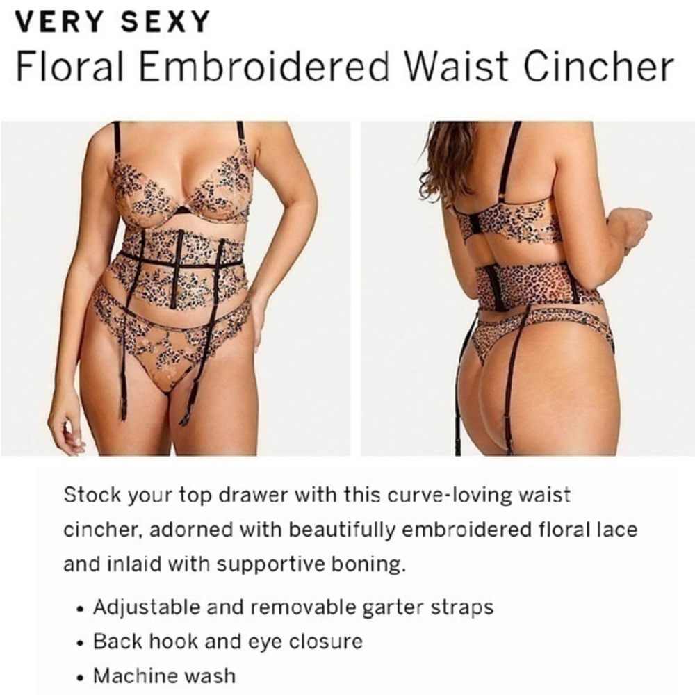 VERY SEXY Floral Embroidered Waist Cincher and Thong